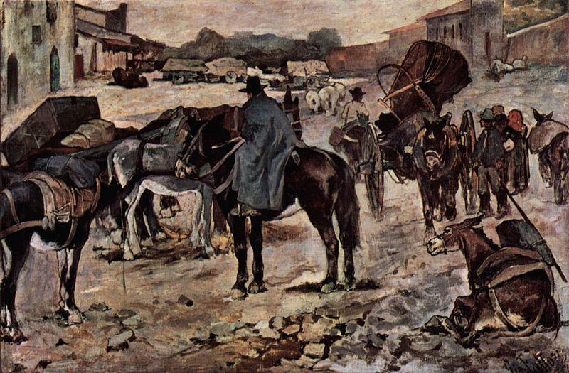 Giovanni Fattori Dorfstrasse mit Bauern, Maultieren und Handlern oil painting picture